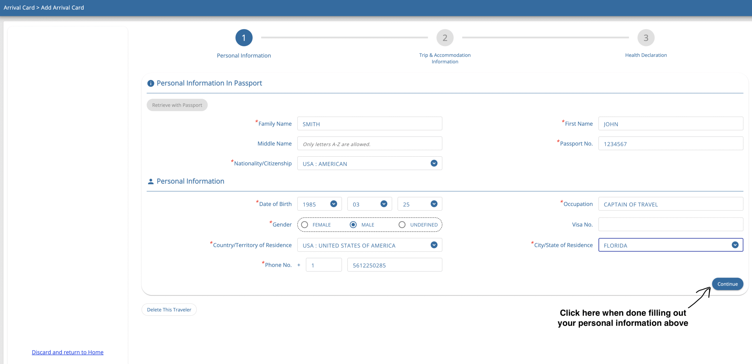 Thailand Digital Arrival Card step 2 personal information